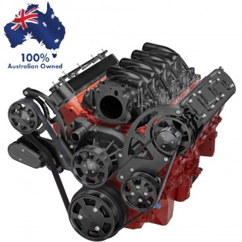 GM HOLDEN CHEVY LS 1,2,3 AND 6 ENGINE SERPENTINE KIT -  ALTERNATOR & POWER STEERING PULLEY AND BRACKETS + ALTERNATOR AND POWER STEERING PUMP - BLACK FINISH